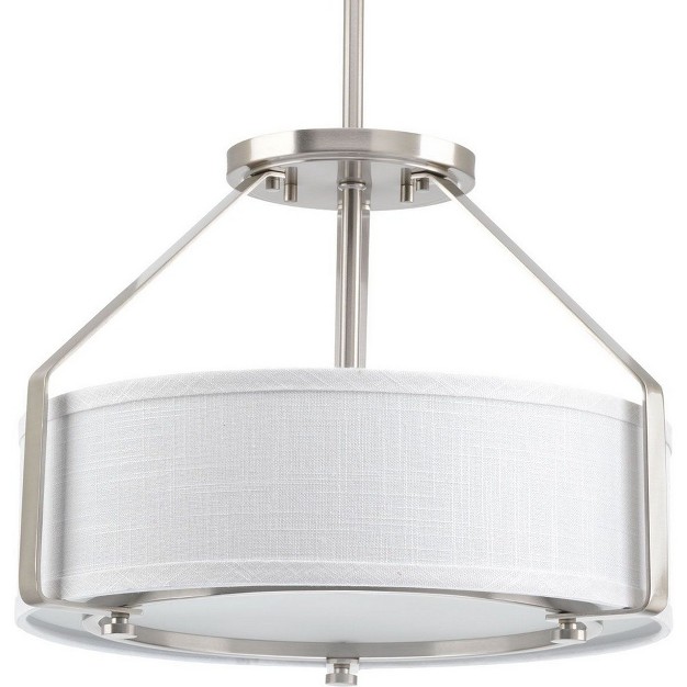 Progress Lighting Ratio Collection 3 light Semi flush Brushed Nickel White Linen Drum Shade