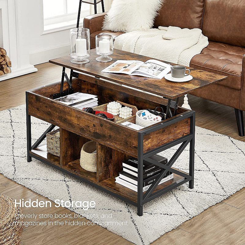 Industrial Lift Top Coffee Table With Hidden Compartments For Living Room