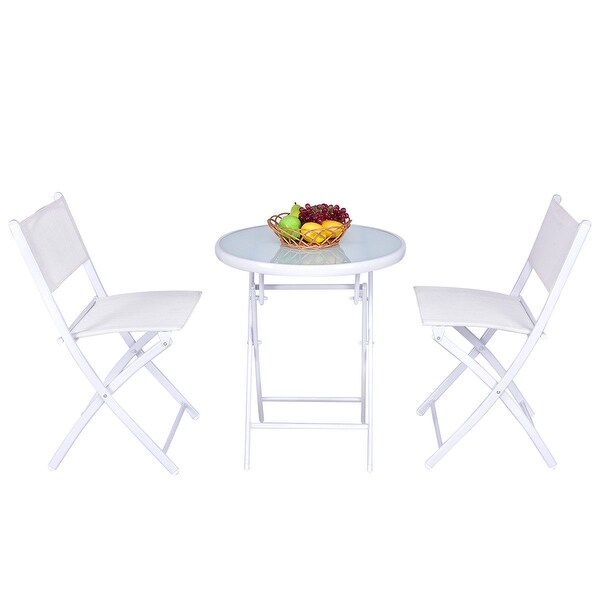 Costway 3 PCS Folding Bistro Table Chairs Set Garden Backyard Patio