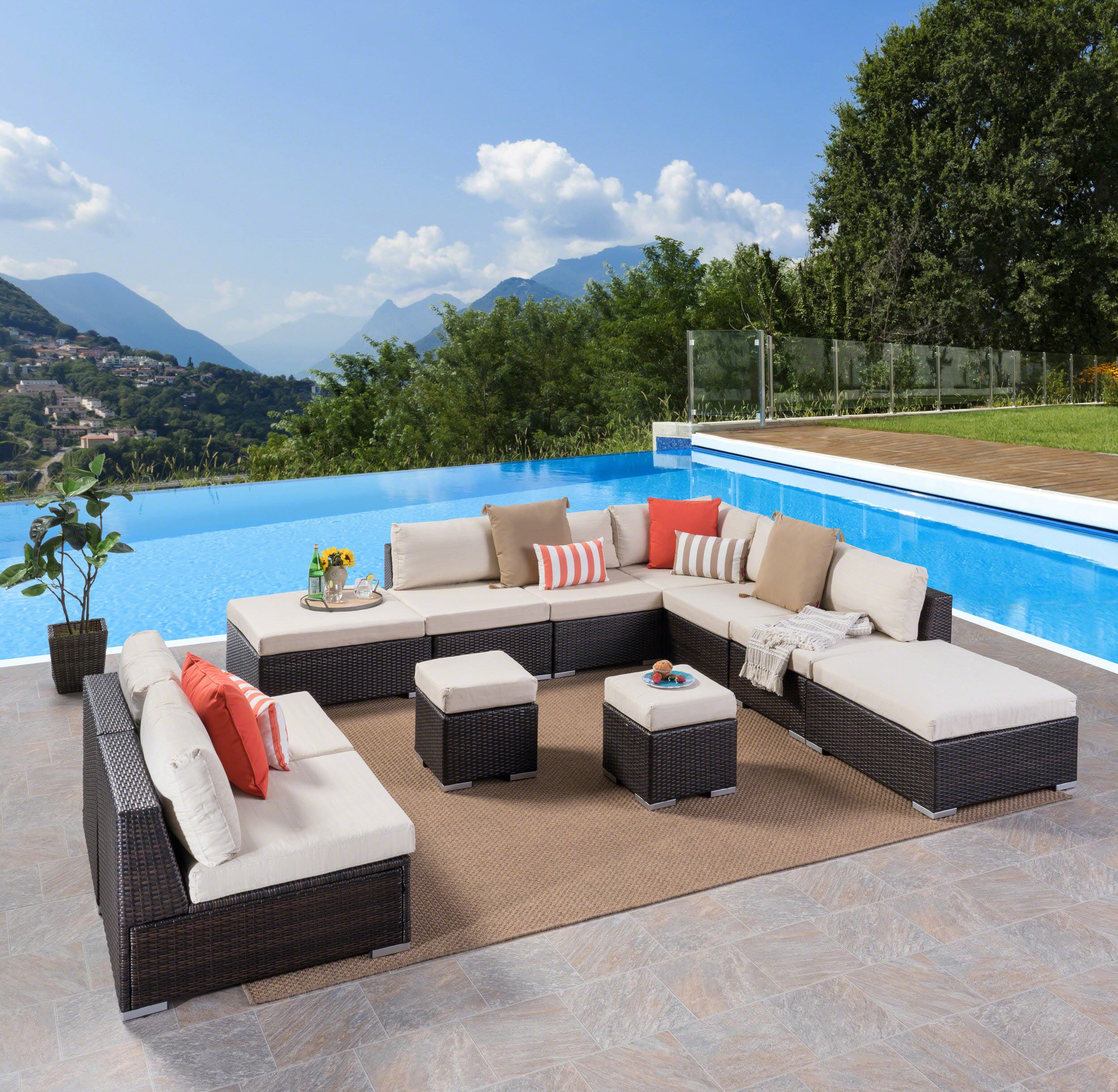 Tammy Rosa Outdoor 7 Seat Wicker Sofa Sectional Set with Aluminum Frame