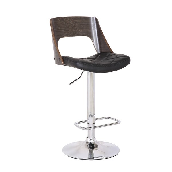 Bentwood Contemporary Modern Stylish Wood Back Adjustable Swivel Bar Stool with Diamond Quilted Finish Curved Seat