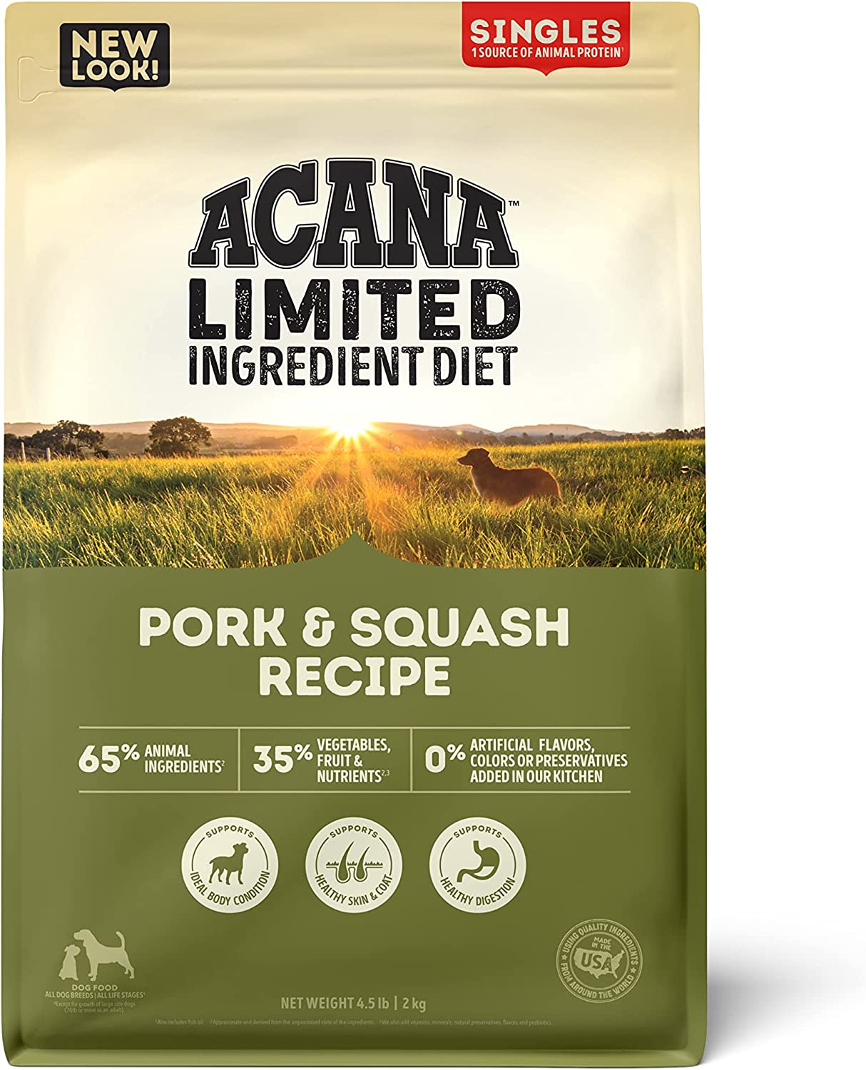 ACANA Singles Limited Ingredient Dry Dog Food， Grain-free， High Protein， Pork and Squash， 4.5lb