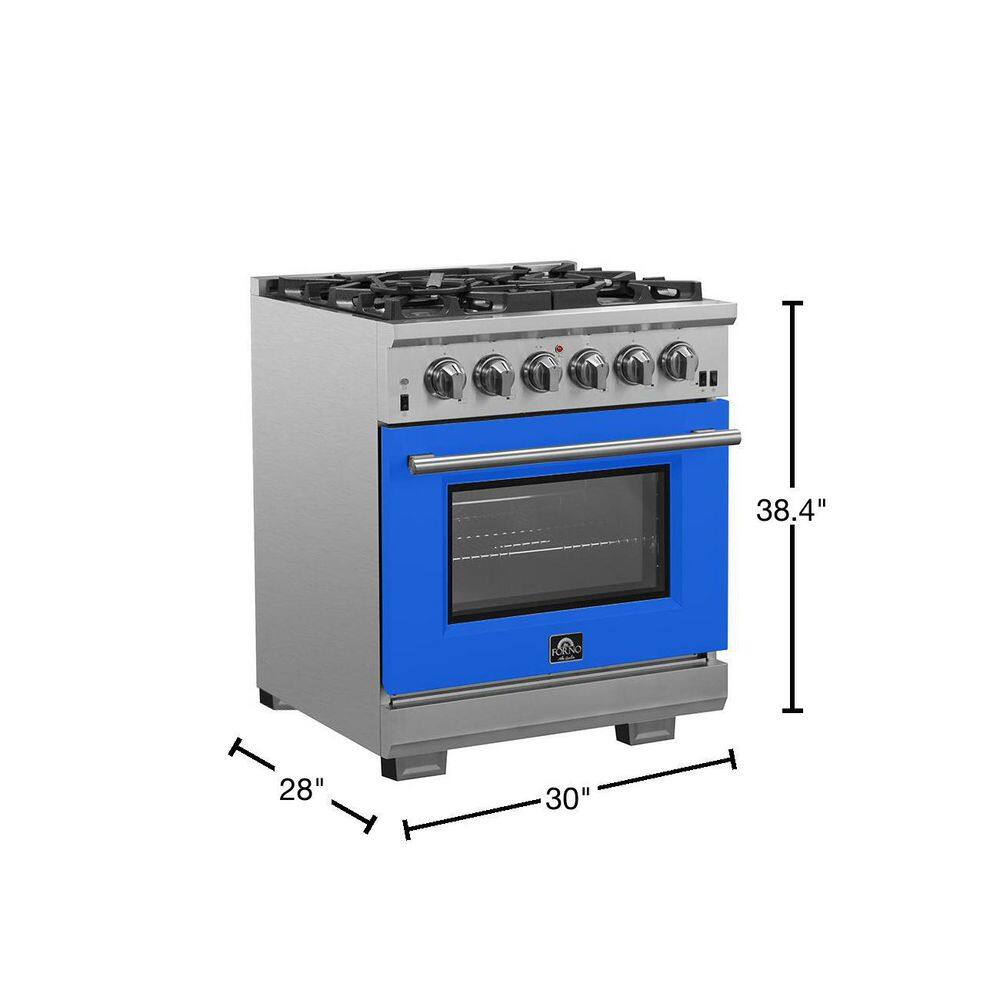 Forno Capriasca 30 in. 4.32 cu. ft. Oven Gas Range with 5 Gas Burners in Stainless Steel with Blue Door FFSGS6260-30BLU