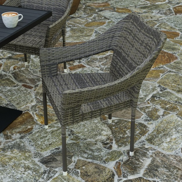 Merrick Lane Weather Resistant Indoor outdoor Stacking Patio Dining Chair With Steel Frame And Pe Rattan