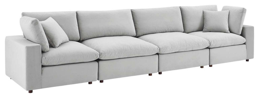 Commix Down Filled Overstuffed Performance Velvet 4 Seater Sofa   Transitional   Sectional Sofas   by PARMA HOME  Houzz