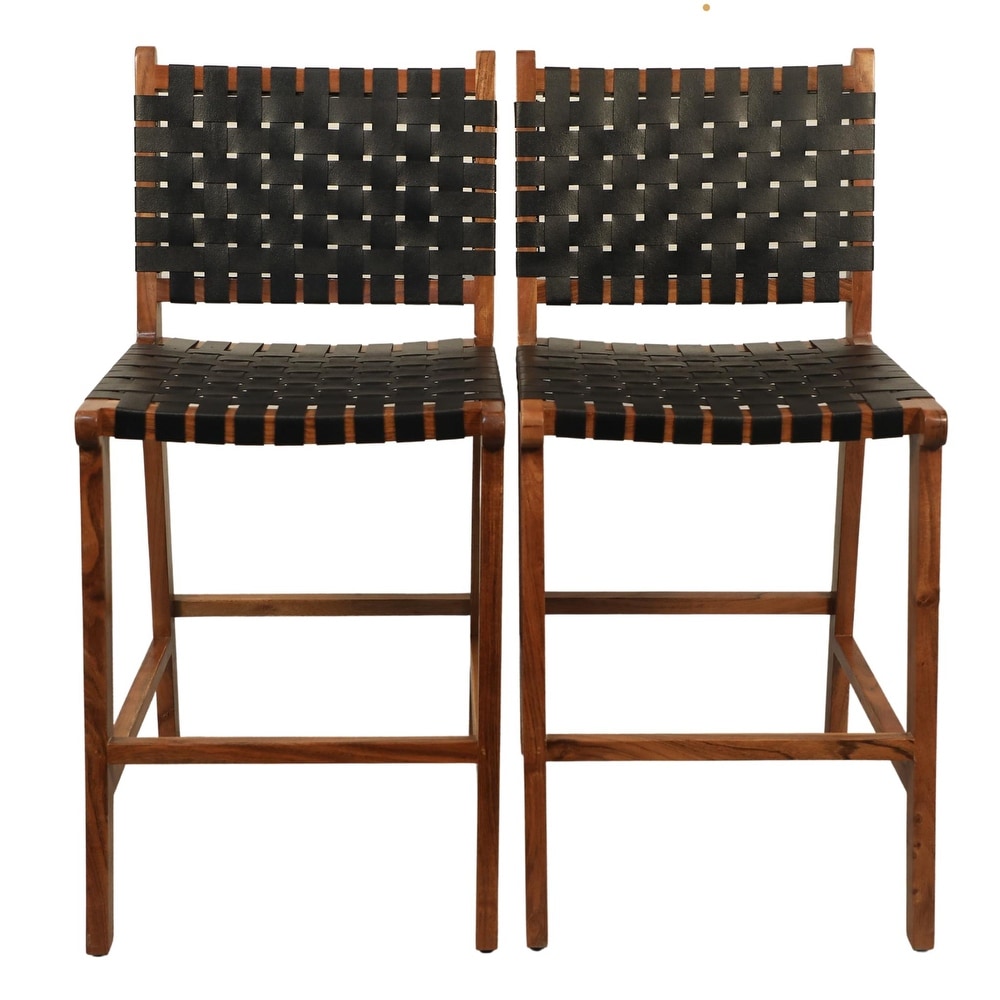 Whitney 24 inch Leather Weave Barstool  Set of 2   N/A