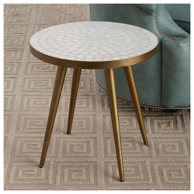 Maklaine Modern / Contemporary Marble Round End Table in White   Midcentury   Side Tables And End Tables   by Homesquare  Houzz