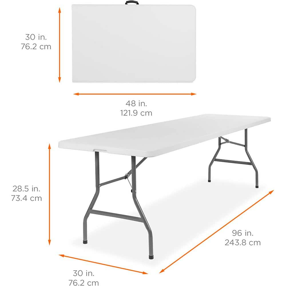 SUGIFT 8 ft White Adjustable Height FoldinHalf Steel Outdoor Picnic Folding Table