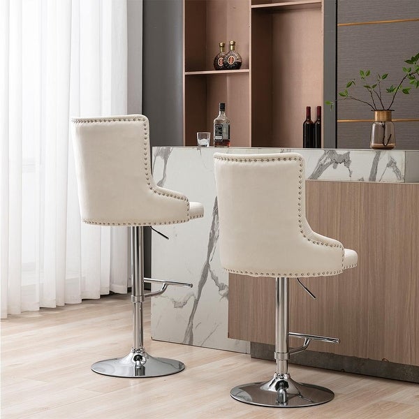 Swivel Velvet Barstools Adjusatble Seat Height， Set of 2