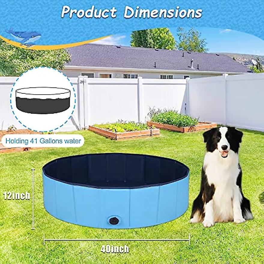 Foldable Dog Pool For Medium Dogs  Heavy Duty Dog Bathtub  Durable Pet Pool For Dogs  Kids And Ducks  Easy To Set Up And Fold  Blue (40inchd X 12inchh