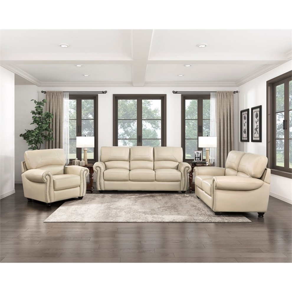 Lexicon Foxborough 21.5 quotTraditional Plywood and Leather Loveseat in Cream   Traditional   Loveseats   by Homesquare  Houzz