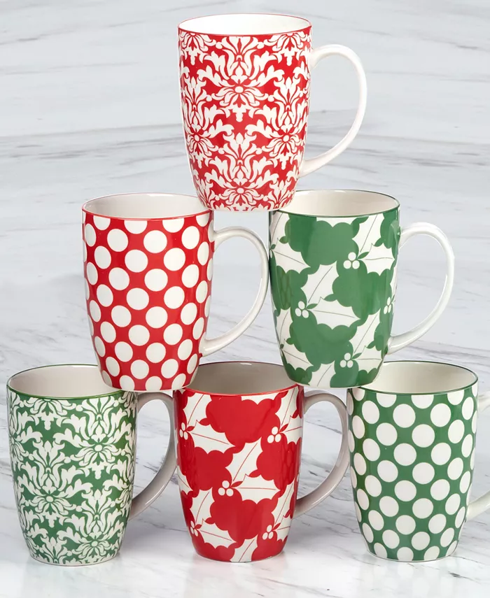 Certified International Winter Medley 16 oz Mugs Set of 6 Service for 6