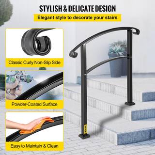 VEVOR 3 ft. Handrails for Outdoor Steps Fits 2 or 3 Steps Stair Rail Wrought Iron Handrail Matte Black LTFS3BHSLG0000001V0