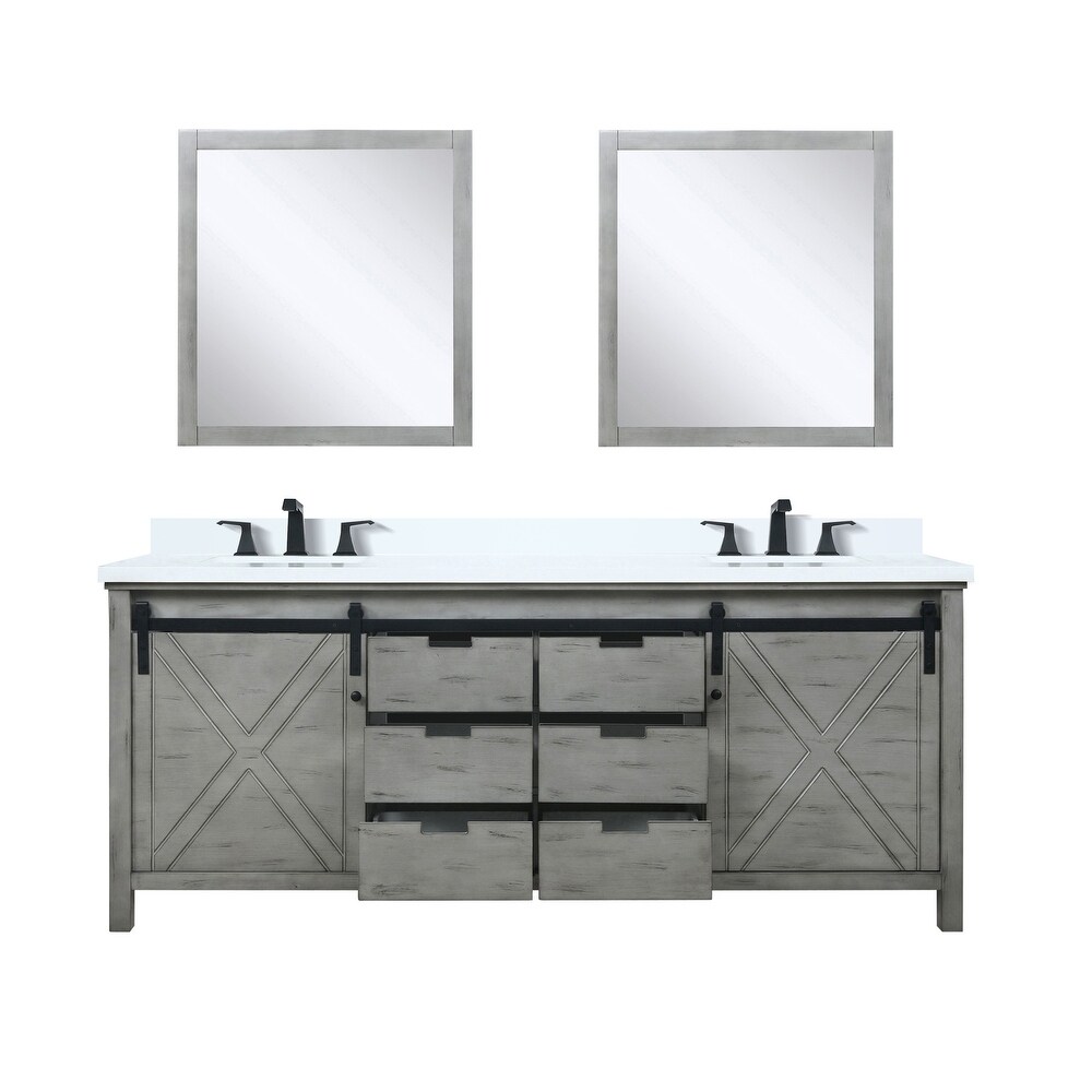 Marsyas 80 in W x 22 in D Brown Double Bath Vanity  Cultured Marble Countertop  Faucet Set and 30 in Mirrors