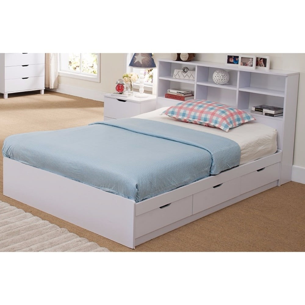 Contemporary Style Wooden Frame Full Size Chest Bed with 3 Drawers, White- Saltoro Sherpi