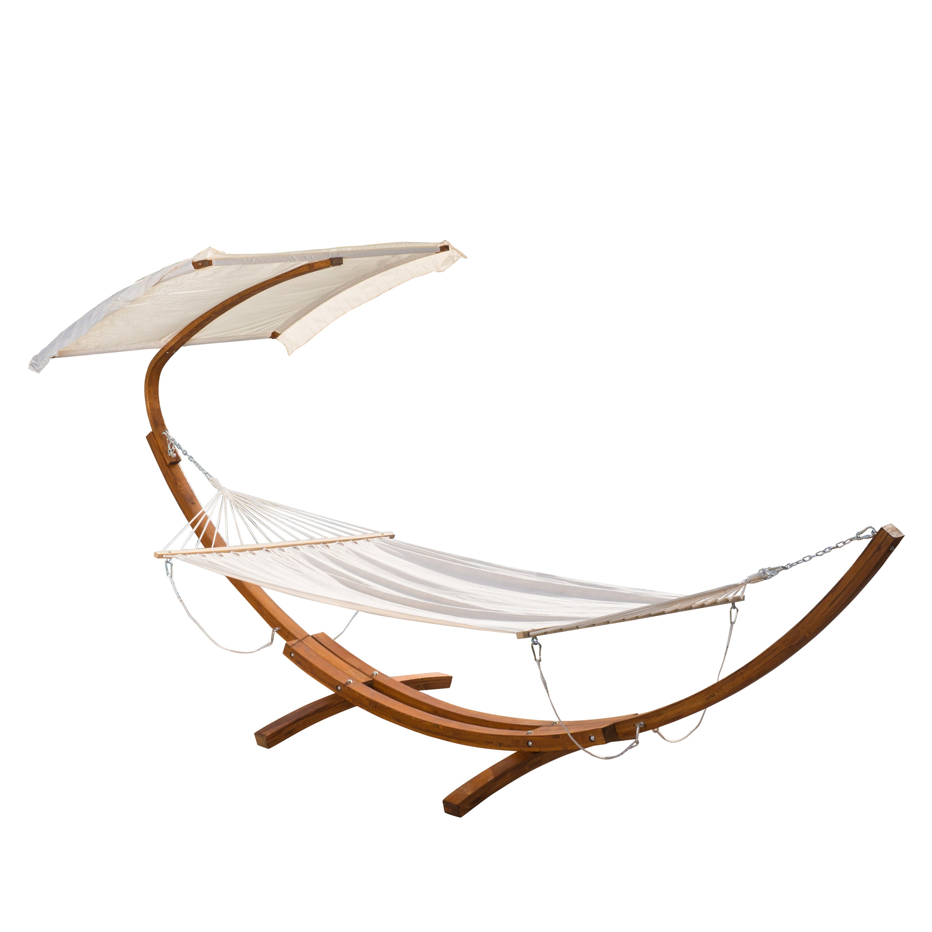 GDF Studio Pebble Outdoor Larch Wood and Canvas Hammock, Beige and Teak