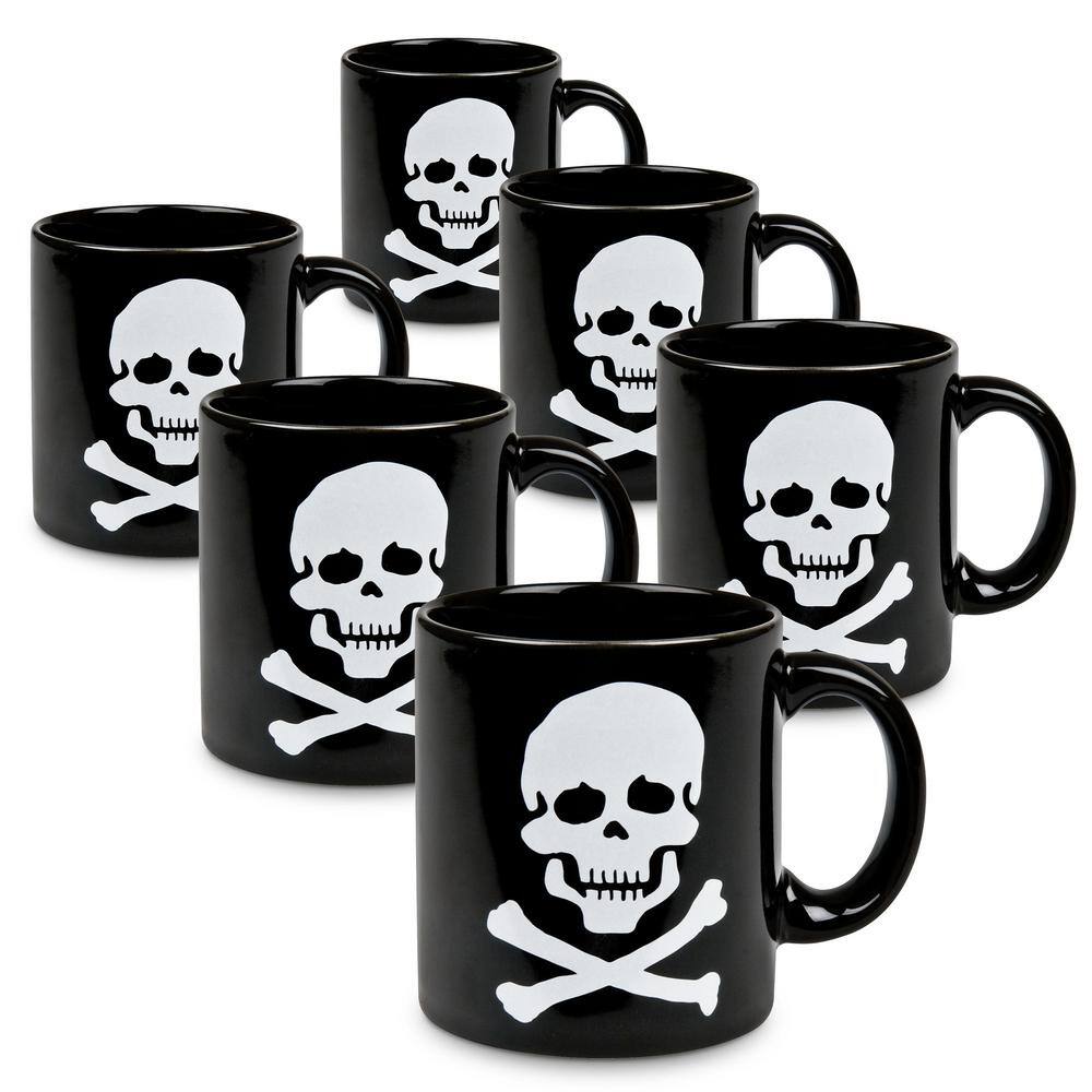 Waechtersbach 6-Piece Skull and Crossbones Black Ceramic Mug Set 01S6MG4236