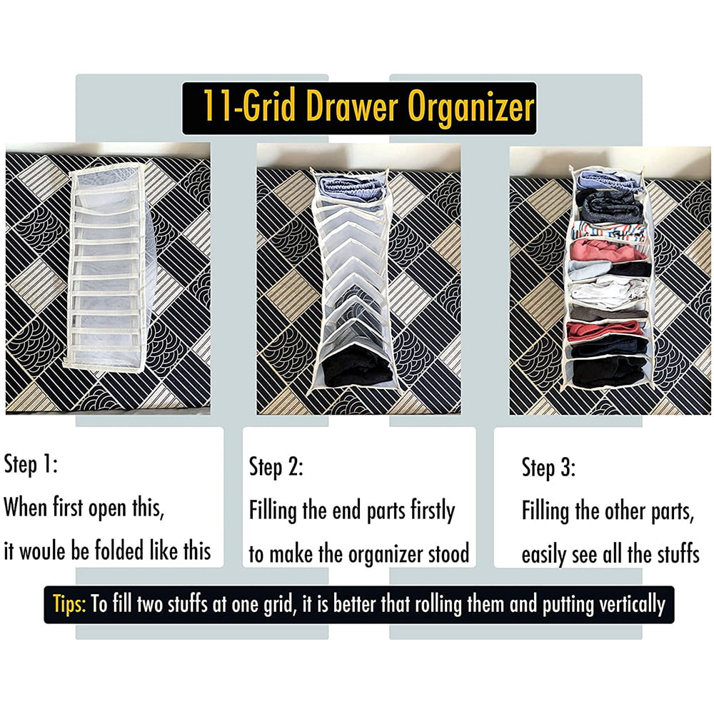 Clothes Organizer, 2pcs Foldable Drawer Organizer for Clothes, Visible Grid Storage Box with Multiple Layers, Portable Washable Divider Containers for Underwear, Socks, Medium