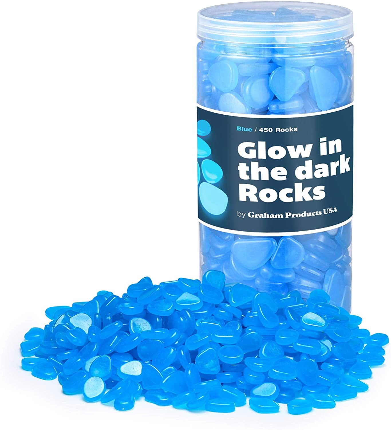 Graham Products Blue Glow in The Dark Rocks 450 Count for Gardens or Fish Tanks, Aquarium Rocks, Terrarium Rocks, Glow in the Dark Pebbles