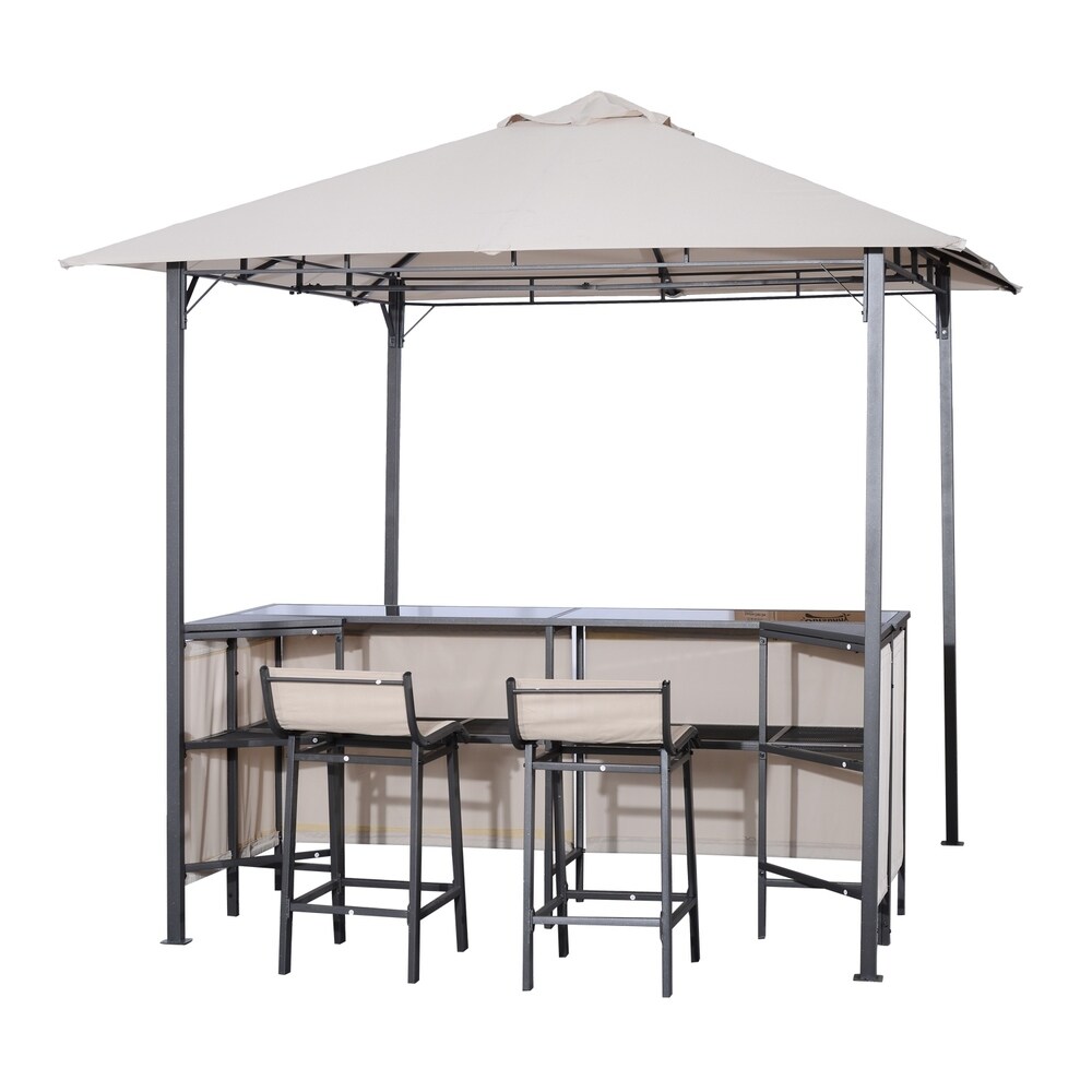 Outsunny 8 ft x 8 ft Outdoor Covered Bar Gazebo Set with Barstools