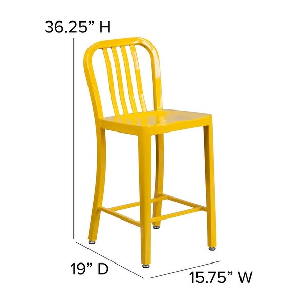 2 Pack 24'' High Metal Indoor-Outdoor Counter Height Stool w/ Vertical Slat Back