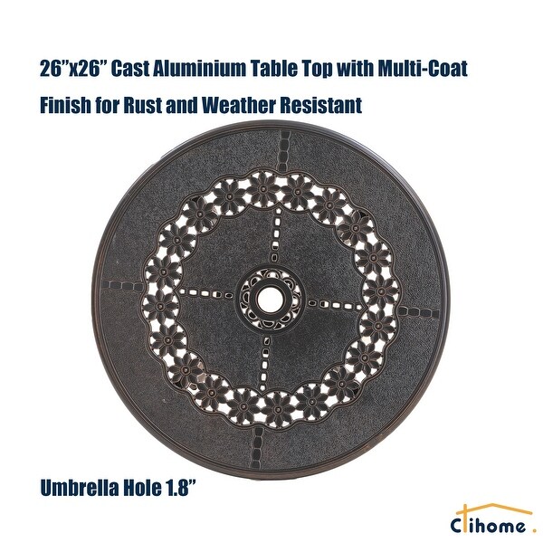 Clihome 3Piece Cast Aluminum Bistro Table Set with Umbrella Hole