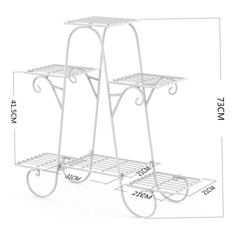 Garden Supplies Indoor Outdoor White Flower Pot Holder Shelf Metal Plant Stand