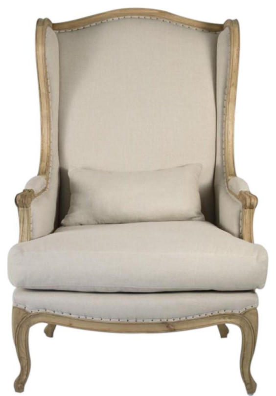 Wingback Chair WIng LEON Natural Oak Linen   French Country   Armchairs And Accent Chairs   by EuroLuxHome  Houzz