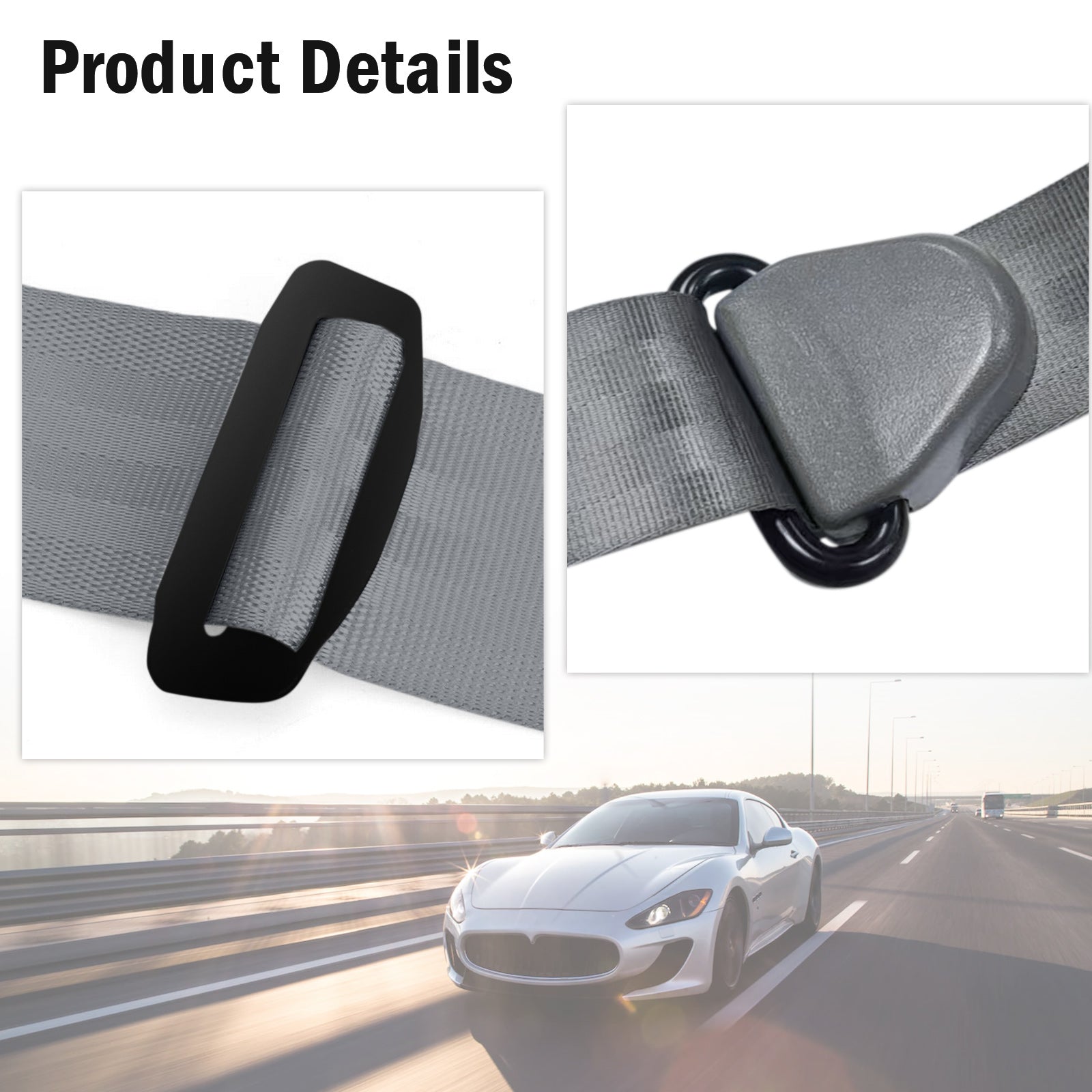 11.8ft Retractable Safety Seat Belt， 3 Point Safety Seat Belt Straps Car Auto Vehicle Adjustable Belt Kit