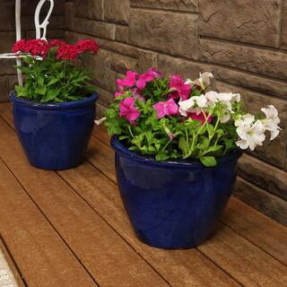 Sunnydaze Decor Chalet IndoorOutdoor Planter - 12 in. - Imperial Blue - Ceramic - Set of 2 AP-865