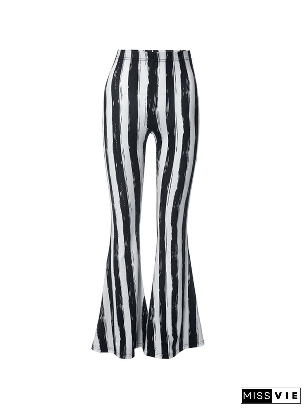 Contrast Color Striped High Rise Flare Leg Pants