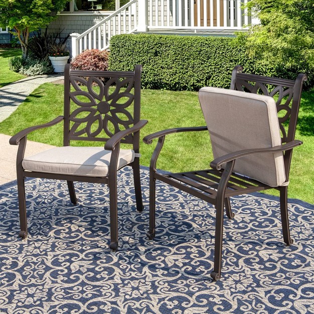 2pk Outdoor Cast Aluminum Extra Wide Dining Chairs With Armrests Captiva Designs