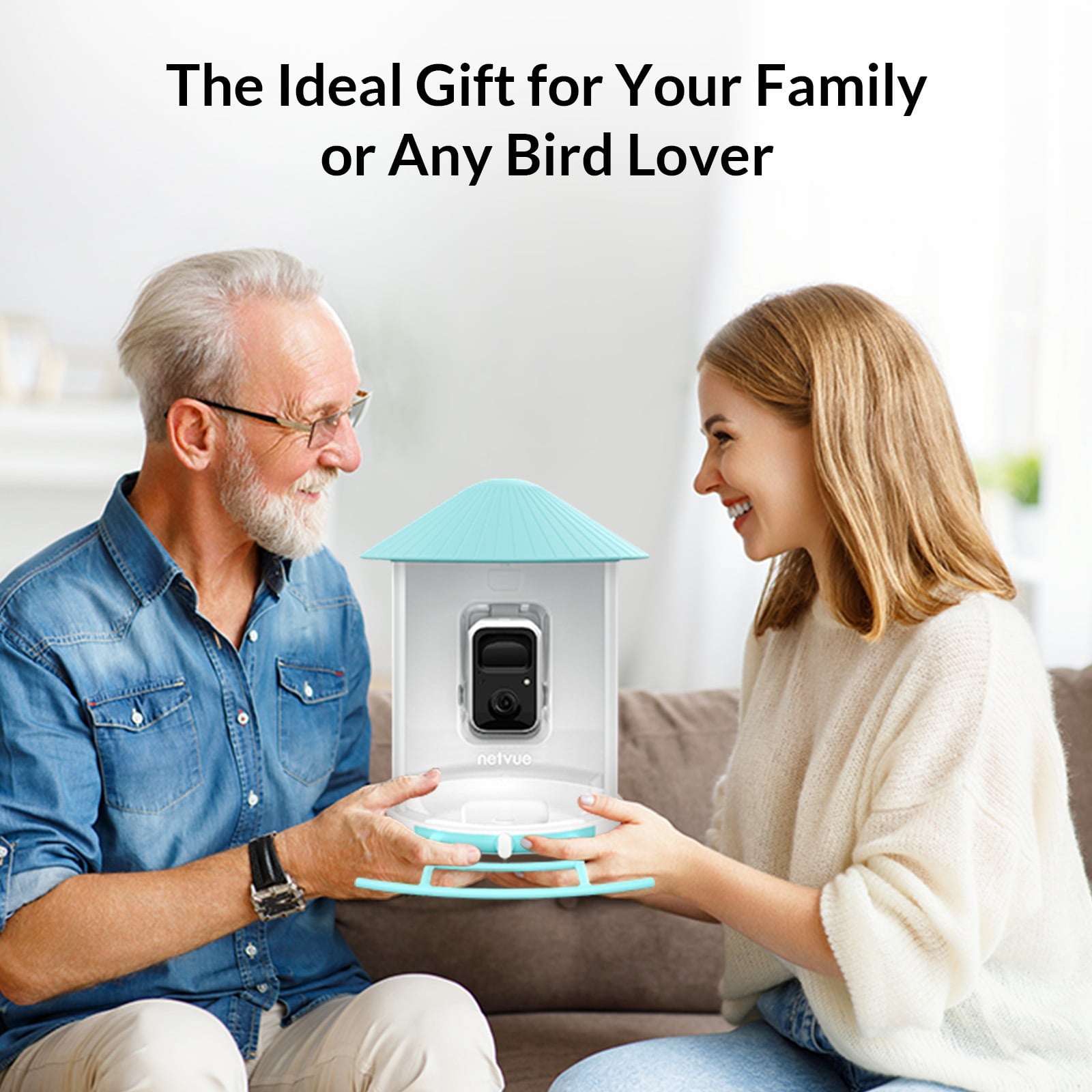 Bird Feeder with Camera， Netvue Birdfy Smart Bird Feeder with Phone App AI Identify Bird Species Night Vision for Bird Watching， Gift Ideas for Moms， Hopper Feeder， Blue (Birdfy AI+Solar)