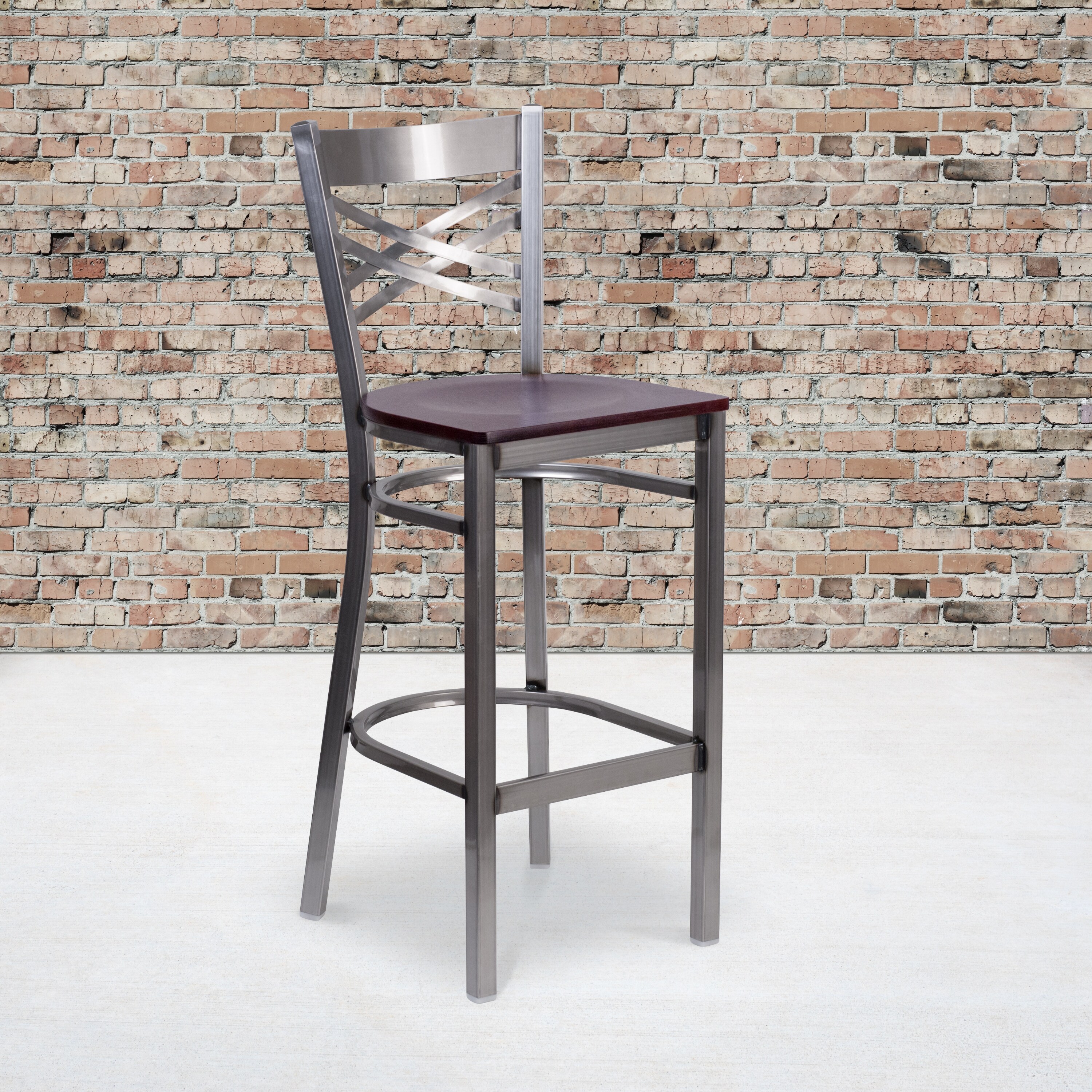 X Back Metal Restaurant Barstool - Vinyl Seat - 17