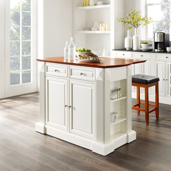 Coventry Drop Leaf Top Kitchen Island W/Uph Square Stools