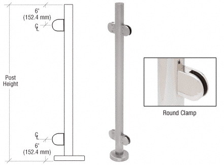 CRL Stainless 36 Steel Round Glass Clamp 180 Degr...