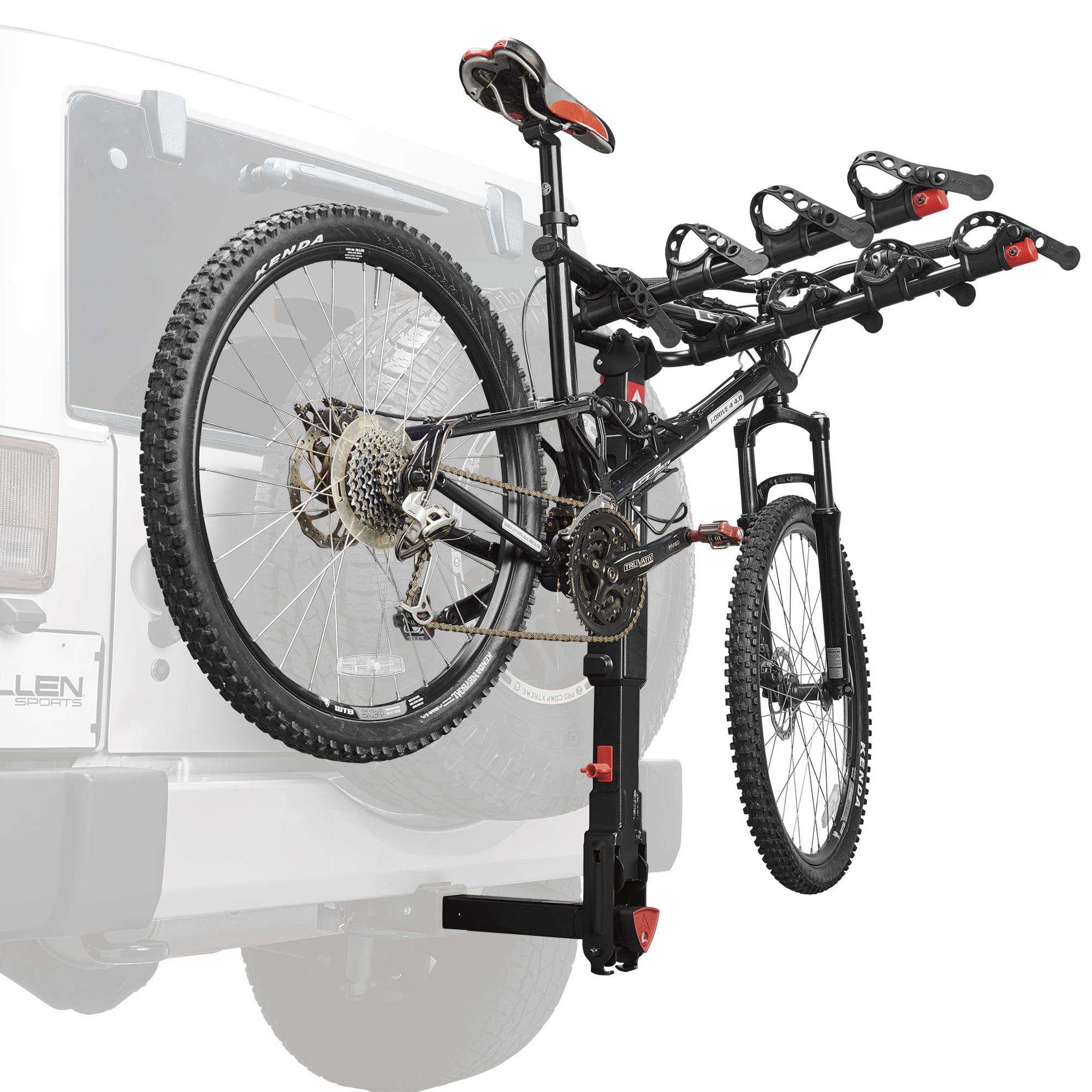 Allen Sports Premier Locking 4-Bike Rack fits 2 in Receiver Hitch， for Vehicle with Spare Tire， 140 lbs capacity， model 400QR