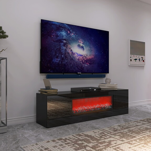 Living room furniture modern black electric firepl...