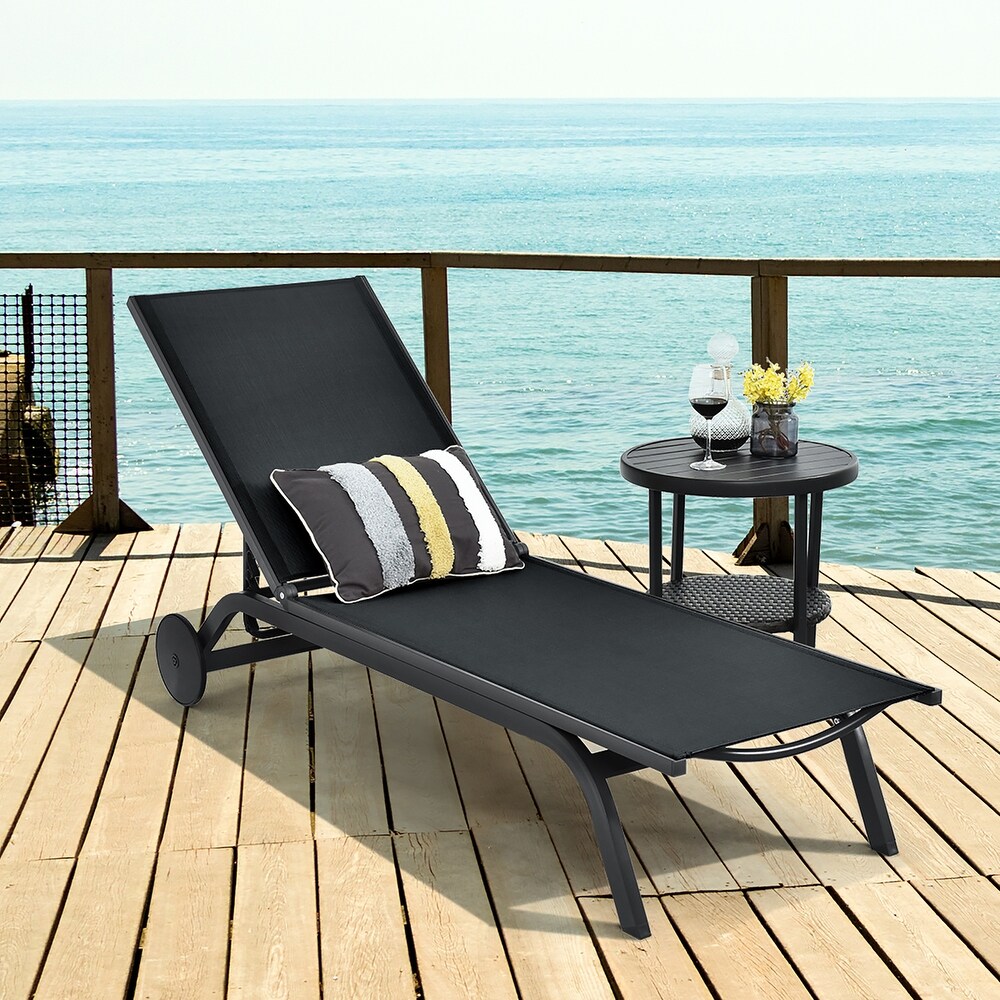 Costway Outdoor Lounge Chair Chaise Reclining Aluminum Fabric   See Details