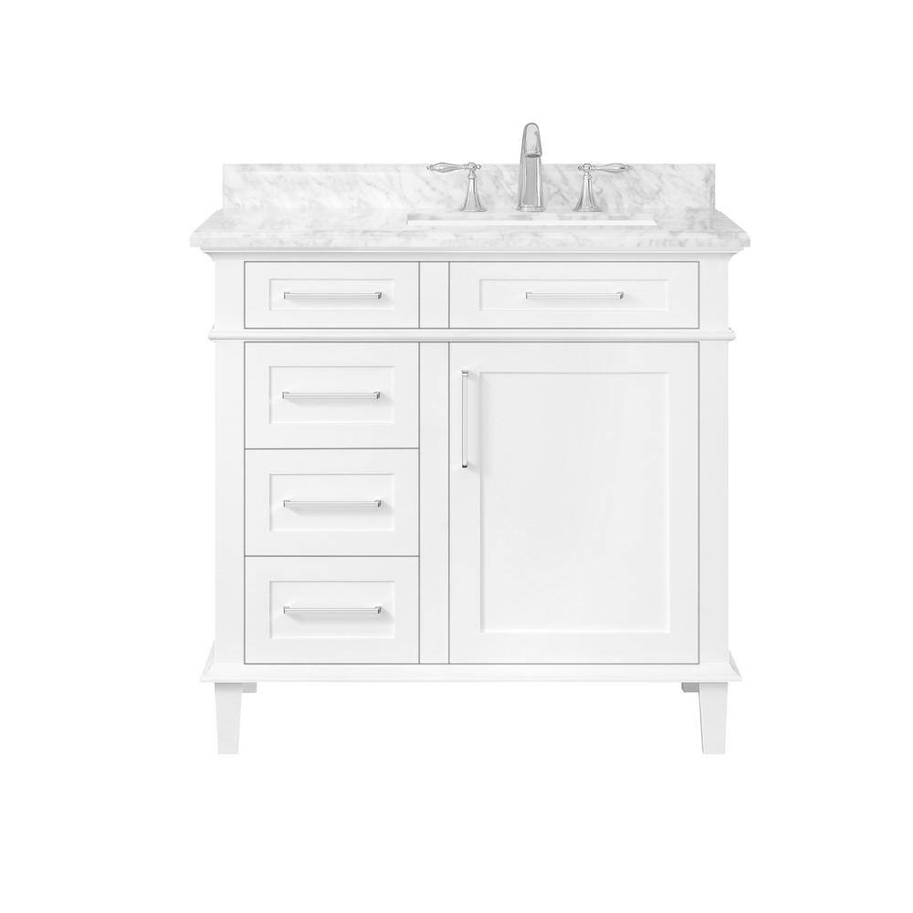 Home Decorators Collection Sonoma 36 in. W x 22.1 in. D x 34.5 in. H Freestanding Bath Vanity in White with Carrara Marble Top 8105100410