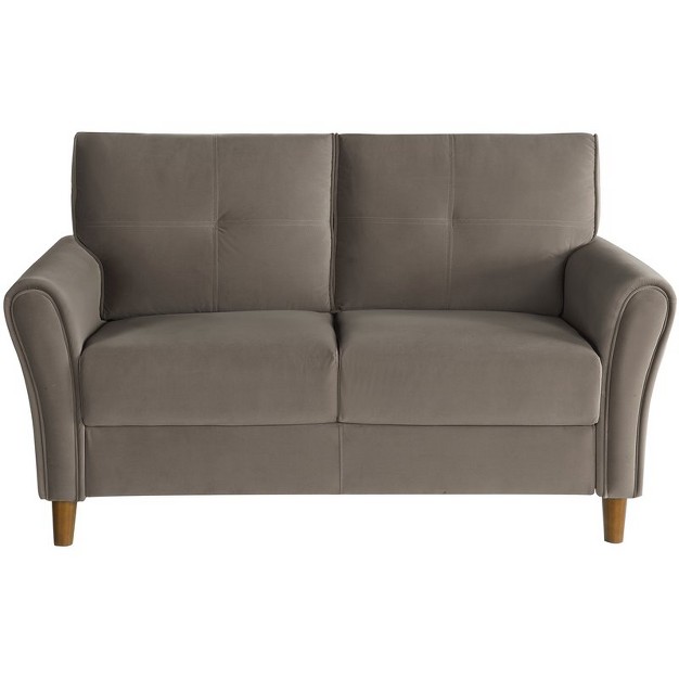 Dunleith Modern Contemporary Velvet Tufted Loveseat In Brown And Walnut Lexicon