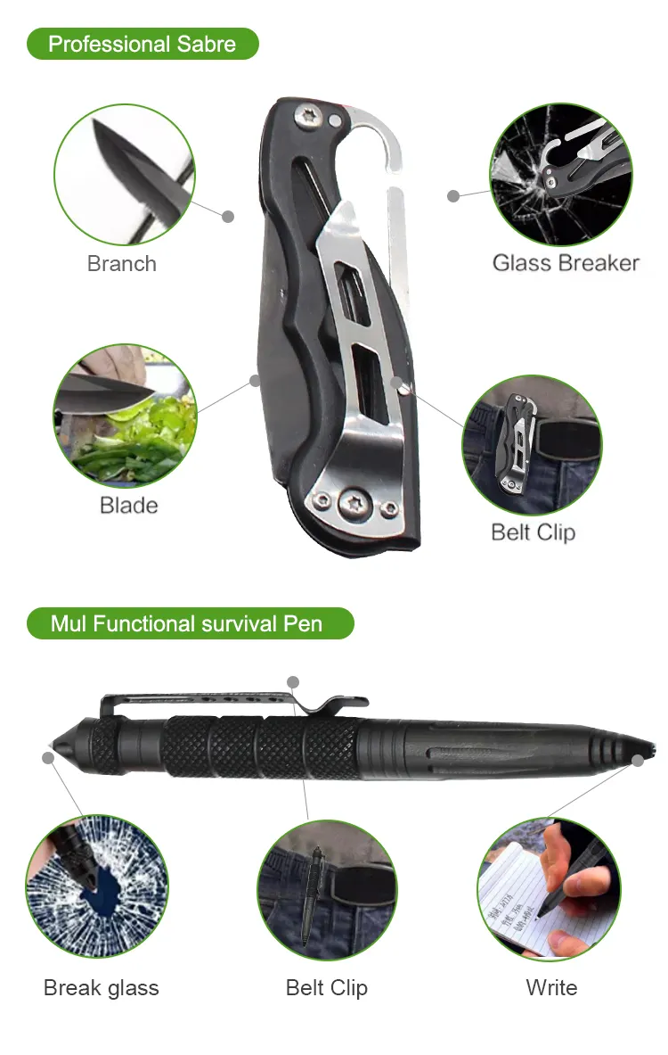 Outdoor multi functional survival equipment outdoor adventure set disaster prevention doomsday tool box whistle flint survival