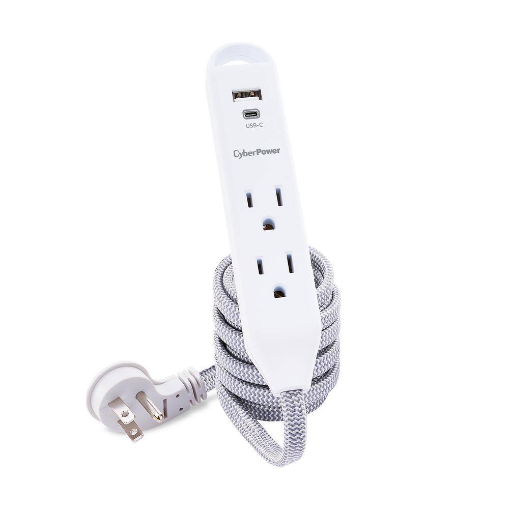 CyberPower 6 ft. 15-Watt 3-Outlet Surge Protector USB-A 2.4 Amp USB-C 400 Joules Braid Cord GC306UCHD