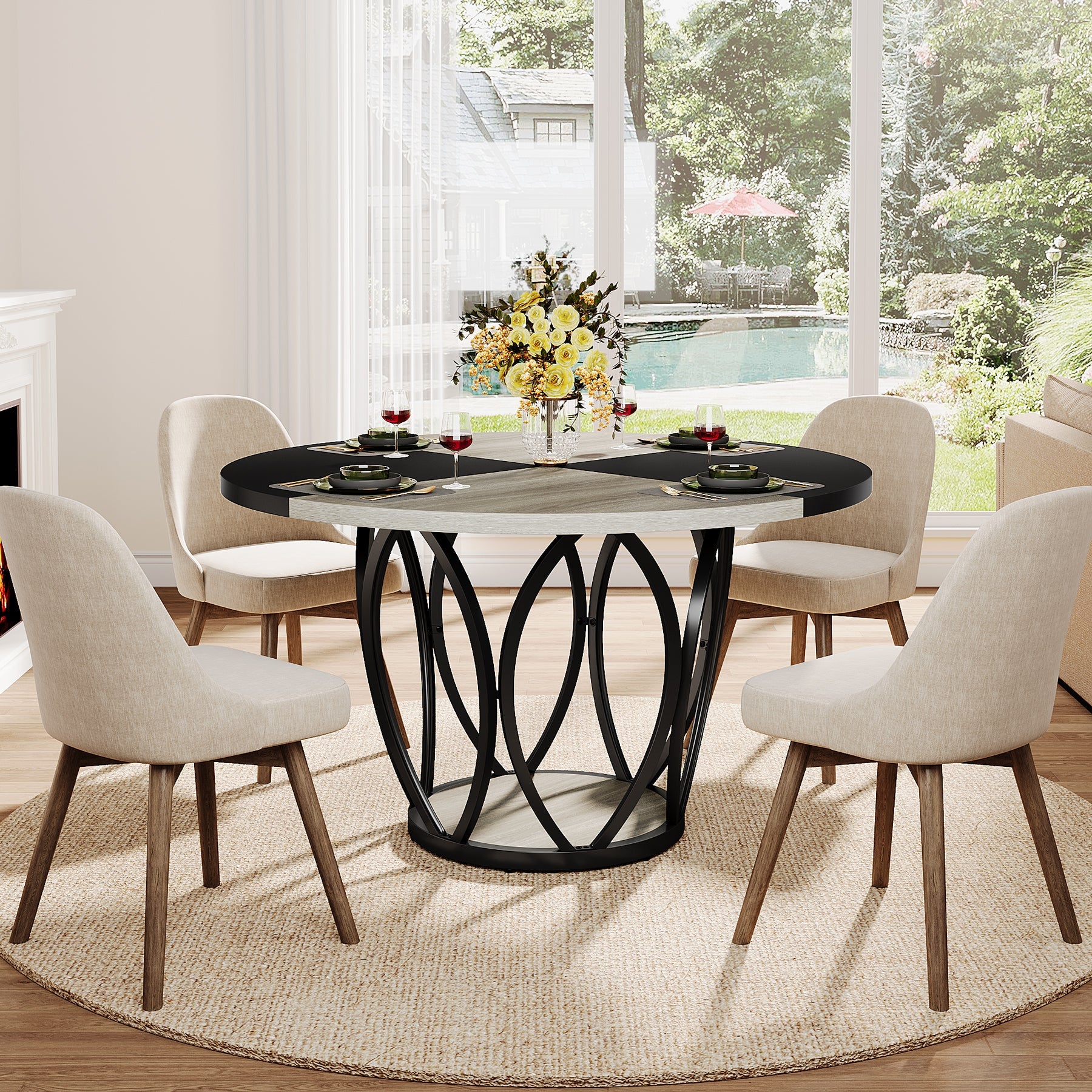 47 Dining Table, Round Kitchen Table for 4-6