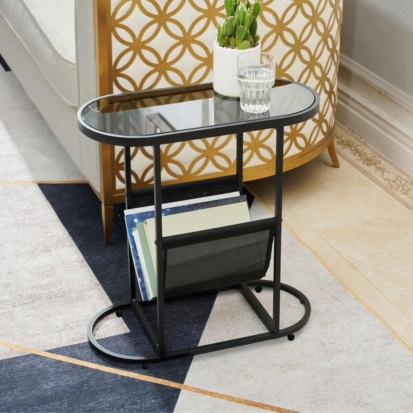 Set of 2 Small Side Tables With Magazines Organizer Storage Space