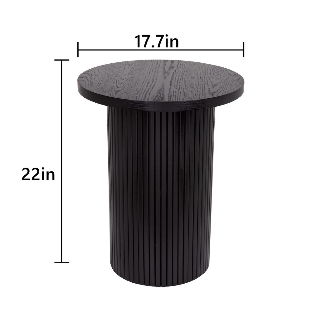 Round Wood End Table line grain Solid Circle Pedestal Side Table