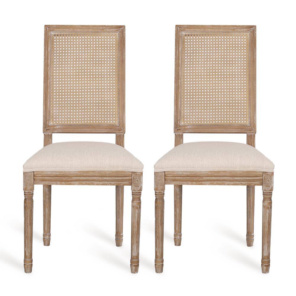 Noble House Beckstrom Beige and Natural Upholstered Dining Chair (Set of 2) 106827