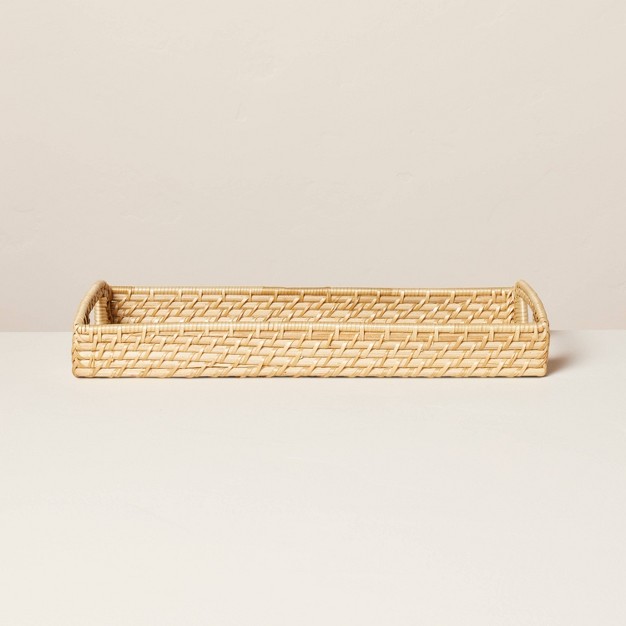 Natural Woven Bathroom Tray With Magnolia