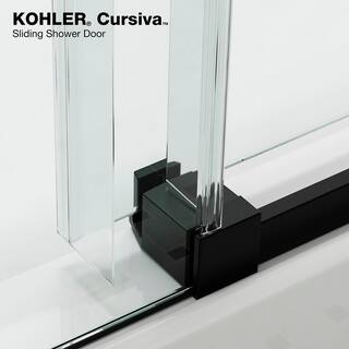 KOHLER Cursiva 59.875 in. W x 78 in. H Sliding Frameless Shower Door in Matte Black K-707624-8L-BL