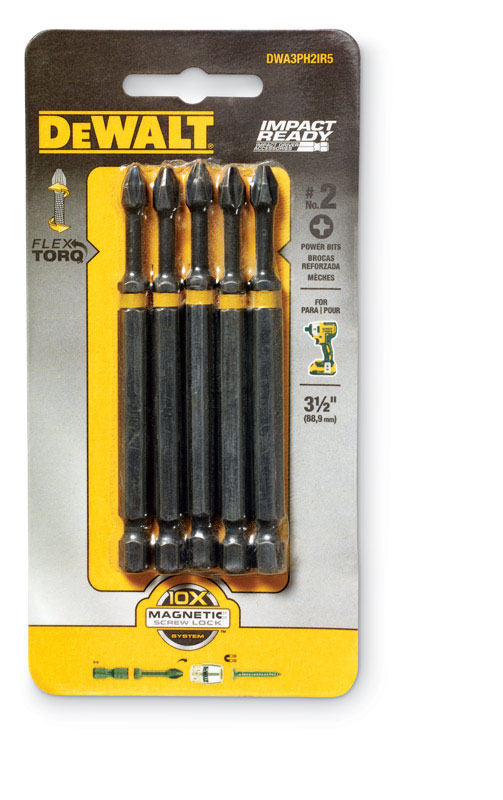 DW Impact Ready Phillips #2 X 3-1/2 in. L Screwdriver Bit 5 pc